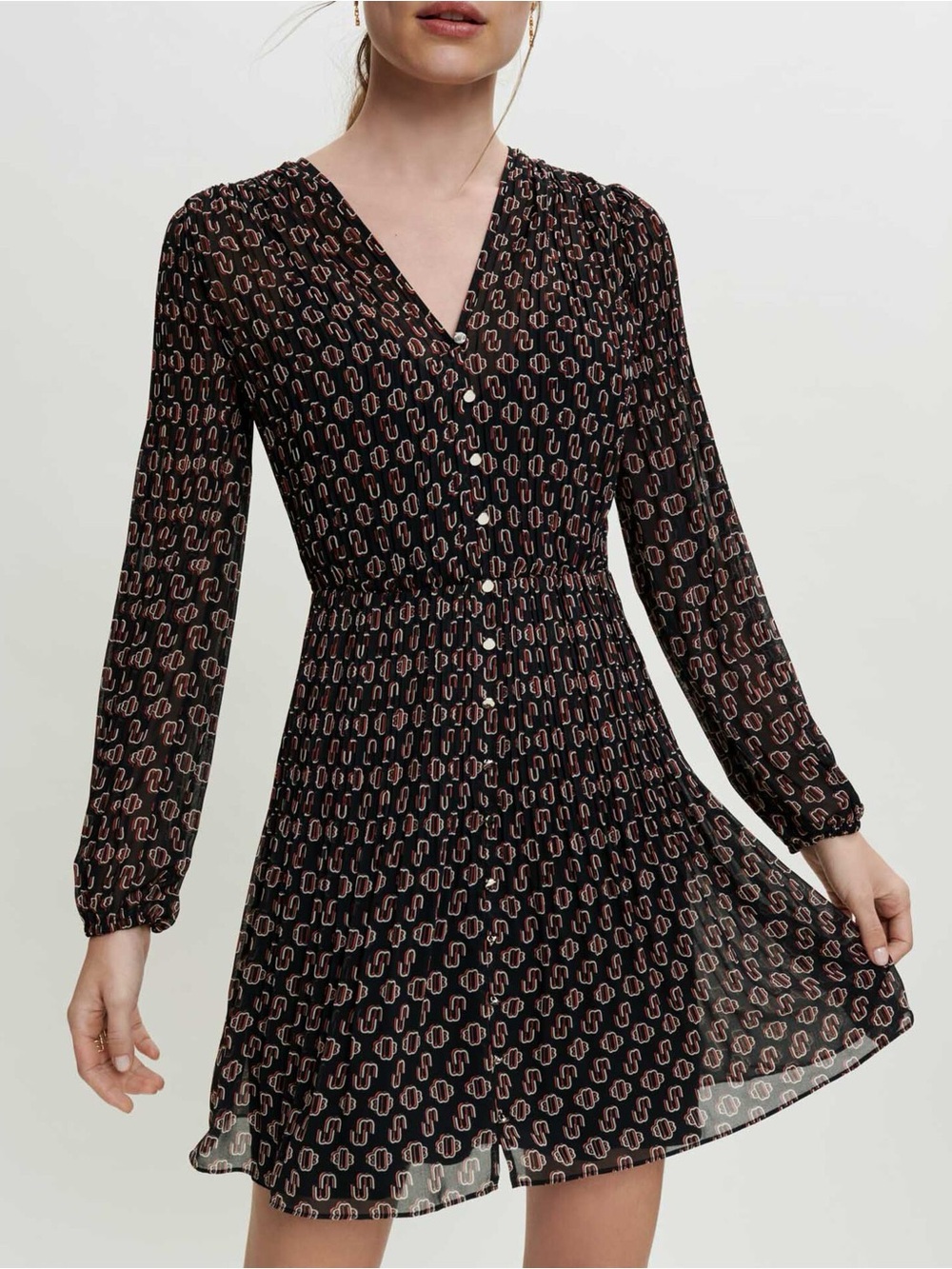 Maje Womens Rochamono Monogram M Print Dress WT (No slip) Size FR 42/US 10-12